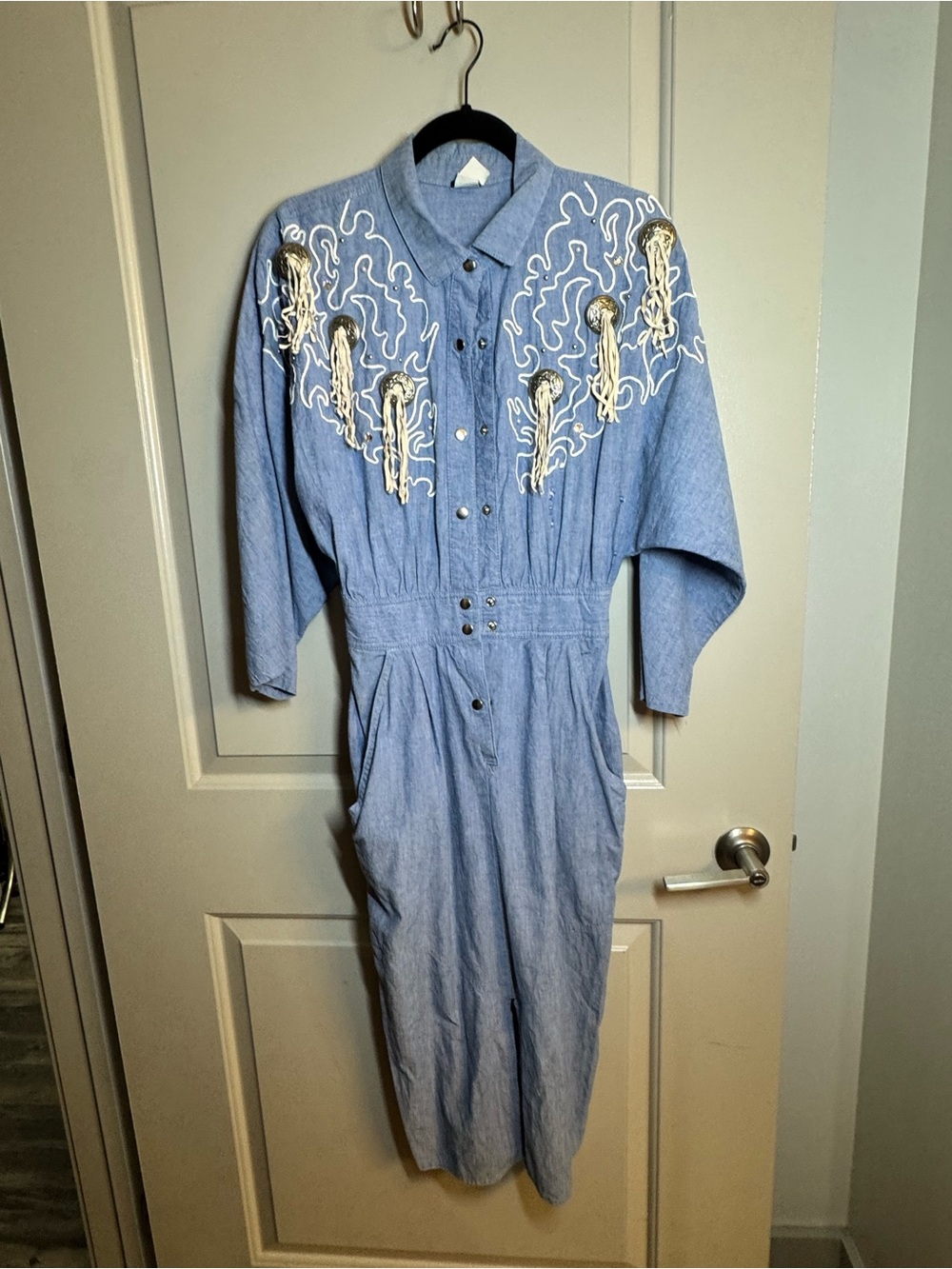 Vintage Denim Embroidered Women's Dress